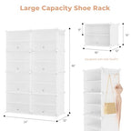 Shoe Rack 8 Tier Shoe Storage Cabinet with Door 32 Pair Tall Shoes Rack Organizer Free Standing Expandable Stable Plastic Easy Assembly Shoes Shelf for Closet Hallway Entryway Bedroom White - size: 24" Wide-32 Pairs