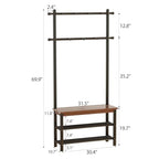 Coat Rack with Shoe Storage, Wood and Metal Frame, Entryway Hall Tree with Bench, Featuring 11 Hooks and 2-Tier Storage Shelves, 3-in-1, Entry Bench with Coat Rack (31.5" Walnut) - size: 80