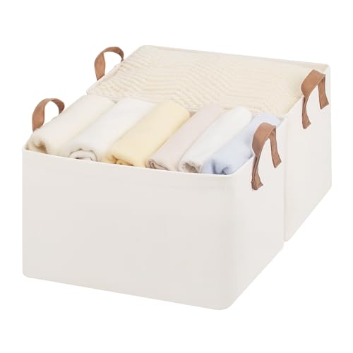 StorageWorks Fabric Storage Bins, Large Storage Baskets for Shelves, Closet Organizers and Storage Bins with Metal Frame, Handles, Natural Color, 2-Pack - color: Natural Color, size: 16 ½" L x 12" W x 10 ¼" H