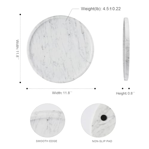 Natural Marble Serving Tray, 11.8in Round, Carrara Marble, Bathroom/Kitchen/Coffee Table Tray for Counter, Decorative Vanity for Catchall, Fruit and Snack - color: Carrara
