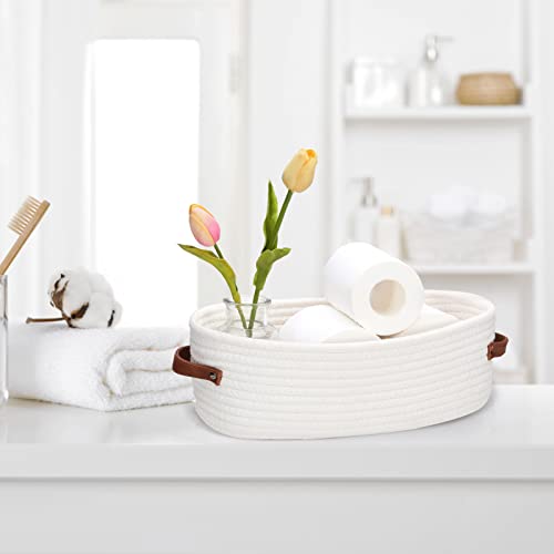Bathroom Countertop Organizer Basket, Cotton Rope Woven Storage Basket Toilet Paper Decorative Basket for Bathroom, Bedroom, Living Room, Entryway 13"x6.3"x4.3"(Off White) - color: Off White