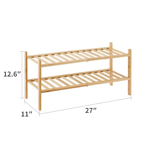 2-Tier Bamboo Shoe Rack for Entryway, Stackable | Heavy Duty | Multi-Function, Free Standing Shoe Racks for Bedroom Hallway Closet - color: Natural, size: 2-Tier-Standard