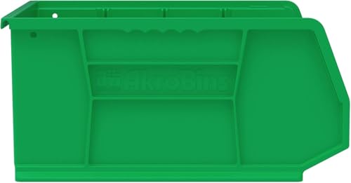 Akro-Mils 30250 AkroBins Plastic Storage Bins, Space-Saving Stackable Bins for Garage, Pantry, Craft Organization, 15" x 16" x 7", Green, 6-Pack - color: Green