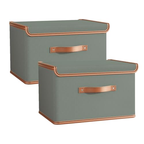 Tuza 2 Pack Storage Bins with Lids, Collapsible Closet Organizer Container, Fabric Organizer Box with Handles, Decorative Storage Boxes with Lids for Organizing Clothes, Blanket, Grey, Large - color: Grey, size: 2 Pack - Large