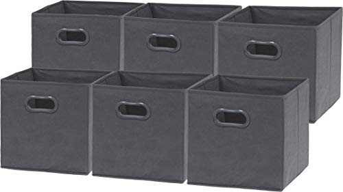 Simple Houseware Foldable Cube Storage Bins with Handles, 11-Inch, Dark Gray, 6-Pack, Fabric Cubes Organizer for Closet or Shelves - color: Dark Grey