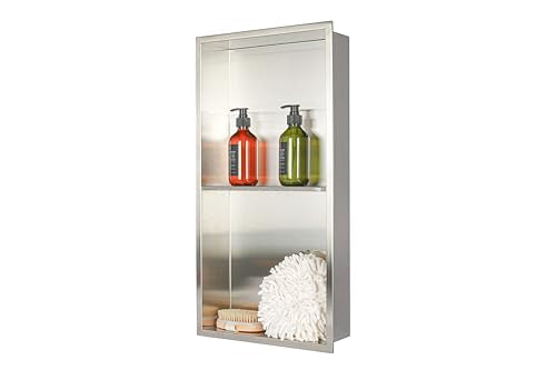Stainless Steel no Tile Needed Metal Niche,Double Shelves，Stainless Steel Finished Shower Insert Wall Niche(Brush, 24 * 12 in) - color: Brush, size: 24 * 12 in