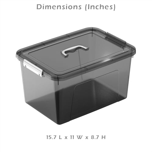 19 Quart Stackable Plastic Storage Bins with Lids, 6 Pack Clear Black Organizer Boxes with Secure Latches for Garage, Tools, Closet, Office, Durable Storage - color: Black, size: 19 QT