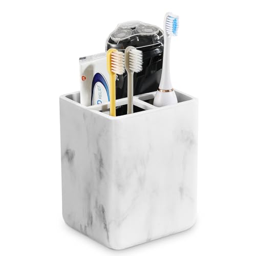 Luxspire Toothbrush Holders, 3 Slots Toothpaste & Toothbrush Holder for Bathroom, Resin Toothbrush Stand, Electric Toothbrush Holder with Drain Hole, Bathroom Organizer Countertop, Gravel White - color: Gravel White, size: 3 Slots