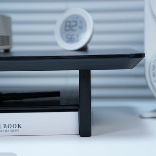Bamboo Dual Monitor Stand Riser Black, 2-Tier Desk Monitor Riser for 2 Monitors, Supports for PC Computer Monitor, Printer, Heavy TV Riser up to 300 lbs - color: Black