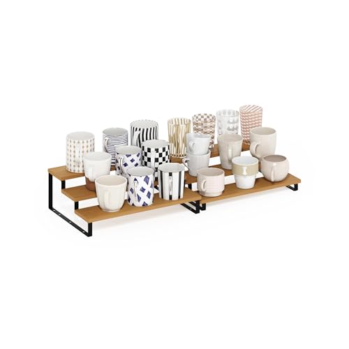 Furinno RAVEL Kitchen Countertop Organizer Set of 2, 3-Tier Counter Shelves, Kitchen Storage, Expandable, Spice Rack, for Pantry, Coffee Bar, Beech - color: Beech/Black, size: 3-Tier, Nestable
