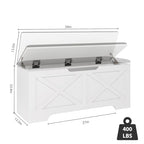 DreamDashio Farmhouse Storage Bench with Lift Top Storage, 39.4" Entryway Bench with Cushioned Seat, End of Bed Bench, Wooden Storage Chest Trunks, for Bedroom, Living Room, Entryway, White
