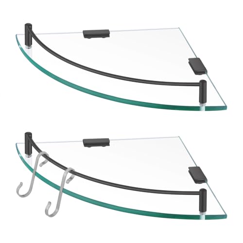 KES Bathroom Glass Corner Shelf Tempered Glass Shelf with Rail Wall Mount Corner Shelf SUS 304 Stainless Steel Matte Black 2 Pack, BGS2101A-BK-P2 - color: Matte Black