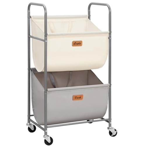 STORAGE MANIAC 80 Liters Vertical Rolling Laundry Hamper, 2 Section Laundry Sorter with Wheels and 2 Breaks, 2-tier Laundry Baskets for Small Space, Dorm, Laundry Room, Closet, Multicolored 2-tier - color: Multicolored, size: 2 Tier