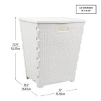 Mind Reader 61L Foldable Laundry Hamper, Clothes Basket, Lid, Wicker Design, Plastic, 18"L x 14.5"W x 21.25"H, White - color: White