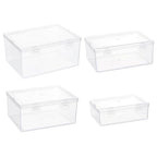 BENECREAT 4 Sizes Bead Storage Organizer Box, Rectangle Clear PP Plastic Box Containers, Dustproof Case with Hinged Lid for Cards, Beads and Craft Supplies - size: 4 Sizes