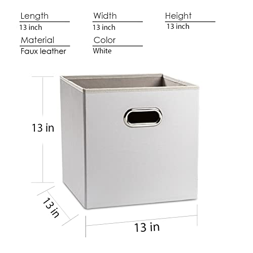 PRANDOM Leather Foldable Cube Storage Bins 13x13 inch [2-Pack] Fabric Storage Baskets Cubes Drawer with Cotton Handles Organizer for Shelves Nursery Closet Bedroom Clothes White - color: White, size: 13x13 in(2-Pack)