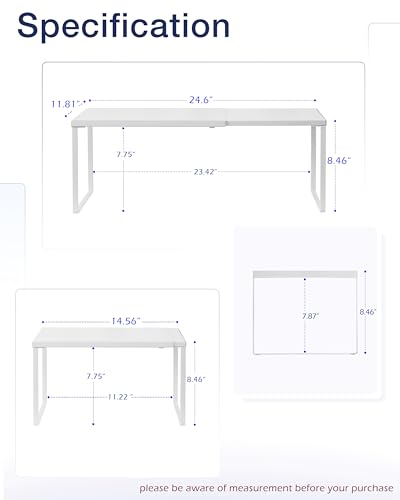 Nxconsu Cabinet Shelf Expandable Organizer Riser Rack for Kitchen Pantry Cupboard Under Sink Countertop Home Organization Extra Storage Space Saver Heavy Duty Metal Edgeless Design White Extra Large - color: White, size: 11.8’’D * 14.56-24.6’’W * 8.46’’H