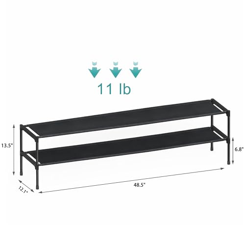 HITHIM 2 Tier Long Shoe Rack for Closet, Screw Fastened Plastic Connector Shoe Storage Organizer, Non-Woven Fabric Metal Shoe Shelf, Holds 18-21 Pairs for Front Door Entrance, 48.5"x12.1"x17.8"