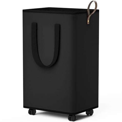 SpaceTrove Laundry Basket with Wheels, Collapsible Laundry Baskets, Laundry Hamper with Handles Detachable Wheels, Rolling Laundry Basket, Dirty Clothes Hamper for Bathroom, Dorm, Bedroom, Black, 80L - color: Black, size: 80L