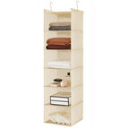 MAX Houser 6 Tier Shelf Hanging Closet Organizer, Cloth Hanging Shelf with 2 Sturdy Hooks for Storage, Foldable (Beige) - color: Beige