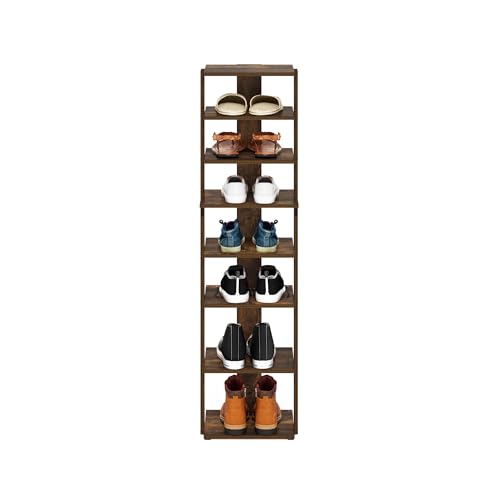 Furinno Compact Vertical Shoe Rack, 8-Tier Narrow Shoe Organizer, Free Standing Shoe Storage, Shoe Shelf for Boots, Sneakers, 12 x 12.6 x 46.7, for Closet, Entryway, Office, Garage, Amber Pine - color: Amber Pine, size: 8-tier, 46.7 Inch