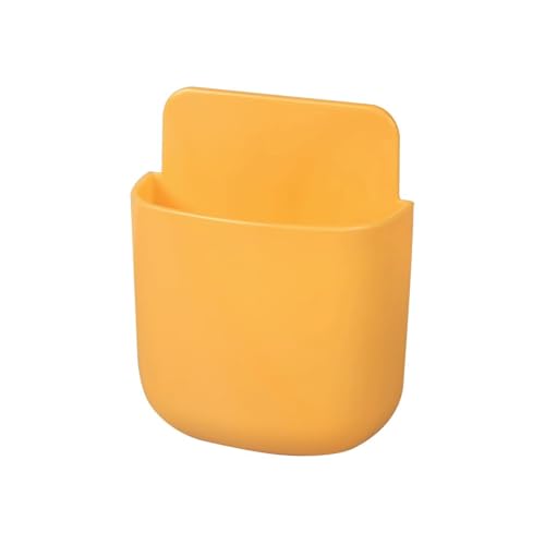 1Pcs Multi-Purpose Adhesive Wall Mounted Storage Box No-Drill Plastic Organizer for Remote Control Phone and Small Items Compact Space Saving Design(Orange) - color: Yellow