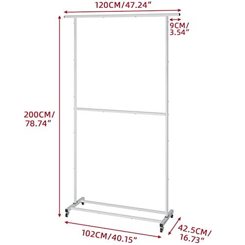 Sywhitta Double Rod Clothing Garment Rack, Rolling Clothes Organizer on Wheels for Hanging Clothes, Easy to Assemble, Adjustable, White - color: White, size: No mesh