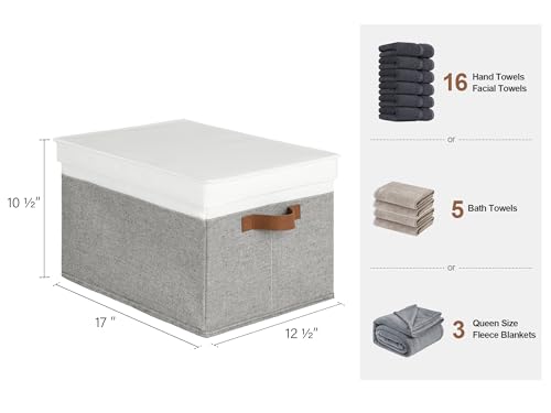 StorageWorks Storage Bins with Lids, Decorative Storage Boxes with Lid and PU Handles, Foldable Storage Baskets for Closet, Shelves, Stackable, Gray and White, Jumbo, 3-Pack - color: Gray and White, size: Jumbo