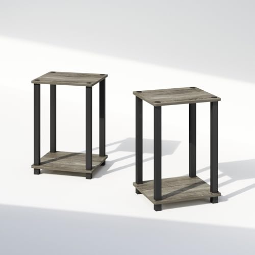Furinno Simplistic Night Stand Set of 2, 2-Tier Small Nightstand with Open Shelf, Toolless Assembly Bedside Table, End Table, Side Table, for Bedroom, Closet, Dorm, French Oak - color: French Oak/Black, size: 2-Tier, Square Tubes, style: 2-Pack