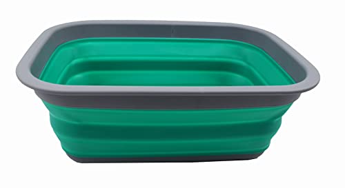 SAMMART 9.2L (2.37Gallon) Collapsible Tub - Portable Outdoor Picnic Basket/Crater - Foldable Shopping Bag - Space Saving Storage Container (M, Dark Grey/Bluish-Green) - color: Dark Grey/Bluish-green