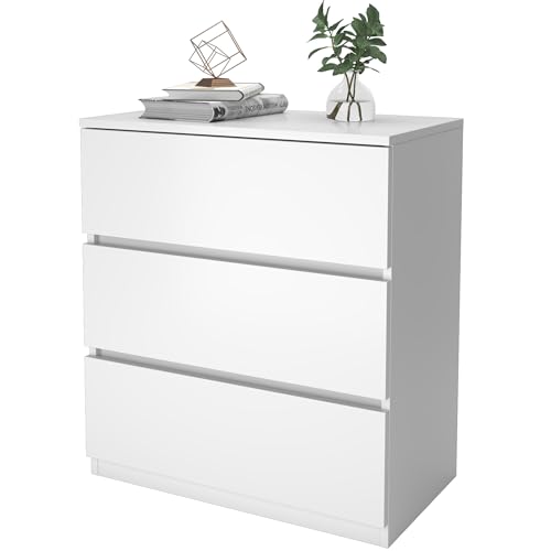 3 Drawer Small Dresser, White Wood Chest of Drawers, Modern Nightstand with Three Wide Drawers, Short Dressers for Bedroom, Closet, Entryway - color: White, size: 13.4"D x 23.6"W x 25.1"H (3 Drawers)