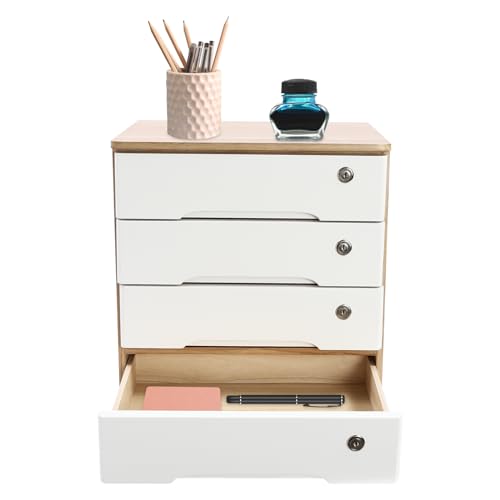 4-Tier Desk Organizer with Lockable Drawers, 8 Keys, Wooden Desktop Storage Box, Categorized Storage Desktop File Cabinet(Wood Color) - color: Wood Color-4 Tiers