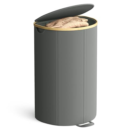 SONGMICS Laundry Hamper, Laundry Basket with Lid, 23.8 Gal. (90 L), with Removable Liner Bag, for Laundry Room, Bedroom, Living Room, Slate Gray and Light Bamboo ULCB547G01 - color: Slate Gray, size: 90 L (1-Section)