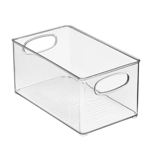 mDesign Plastic Bathroom Storage Container Bins w/ Handles - Closet, Cabinet, Vanity, Cupboard Shelf Organization, Hair Tools Accessory Organizer - Ligne Collection; Clear, 10x6x5 (Pack of 4) - size: 10 x 6 x 5 (Pack of 4)