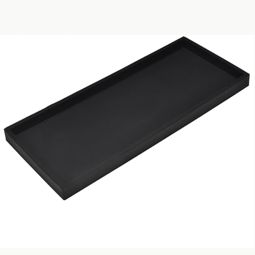 DNC Bathroom Counter Tray, 11.8" Silicone Vanity Tray, Kitchen Sink Soap Tray for Dish Holder Dispenser Countertop Toilet Tank Desk Organizer Black - color: Black, size: 11.8" x 5" x 0.7"