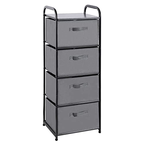 MAX Houser 4 Drawer Fabric Dresser Tall Storage Tower, Dresser Chest with Wood Top, Vertical Nightstand Side Organizer Unit with Metal Frame for Closets Bedroom Nursery Room Hallway(Leaden) - color: Grey3