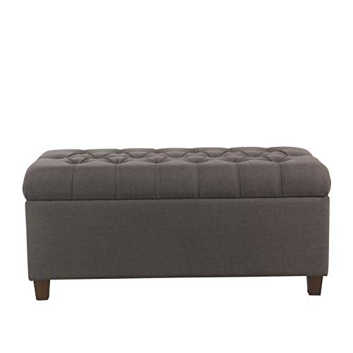 Homepop Home Decor | Tufted Ainsley Button Storage Ottoman Bench with Hinged Lid | Ottoman Bench with Storage for Living Room & Bedroom, Charcoal Gray 18x40x18 inches - color: Charcoal Gray