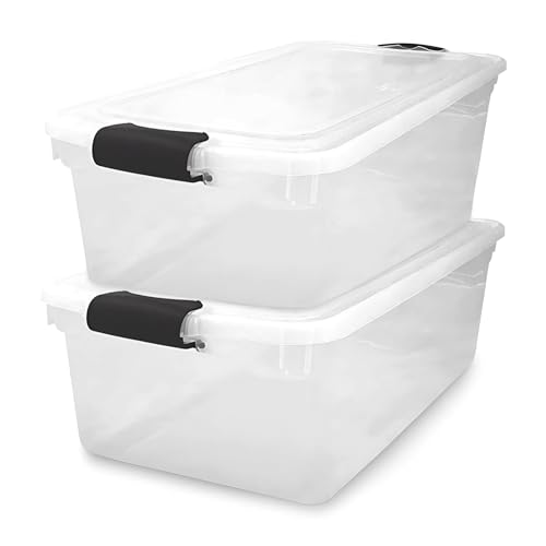 HOMZ 2-Pack Latching Lid, Large Clear Plastic Storage Bins with Lids, 66 Quart, Gray Latch - Stackable Container Boxes for Home, Bathroom, and Office Organization - color: Gray, size: 66 QT (2 Pack)