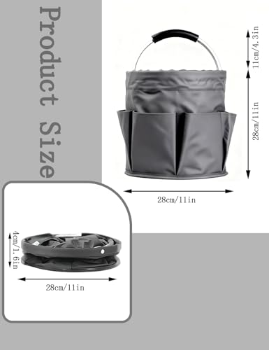 Cleaning Caddy with Handle, Cleaning Products Organiser, Foldable Storage Basket, Large Supply Organiser 17L with 6 Pockets, Portable Cleaning Caddy for Home & Garden (Dark Grey) - color: Dark Grey