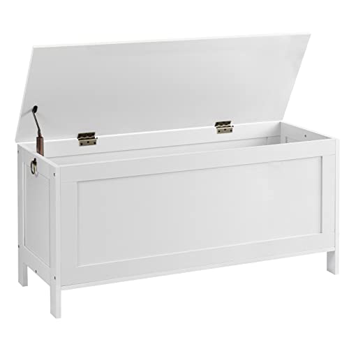 HOOBRO Toy Box, Retro Wooden Look Storage Chest with Safety Hinge, Entryway Storage Bench Supports 220 lb, 39.4 x 15.7 x 18.9 Inches Toy Chest Organizer, Easy Assembly (White) - color: White, size: 39.4x15.7x18.9 Inch