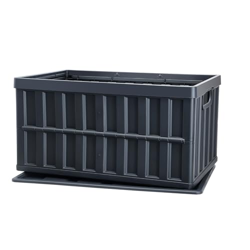 VEVOR 65L Collapsible Storage Bins with Lids 3 Packs, Stackable Utility Crates with Handles, Large Folding Containers for Organizing Tools, Books, Food, Drinks, Camping&Transport - size: 65L-Black