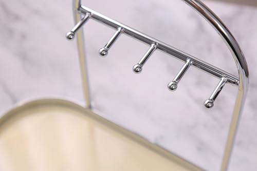 Shinpuru Metal Jewelry Organizer Stand & Key Holder Tray with Acrylic Base, Key Stand and Jewelry Tray with 5 Hooks, Perfect Key Bowl, Valet Key Tray, Ring Holder, Jewelry Dish (Silver Creamy) - color: Silver Creamy