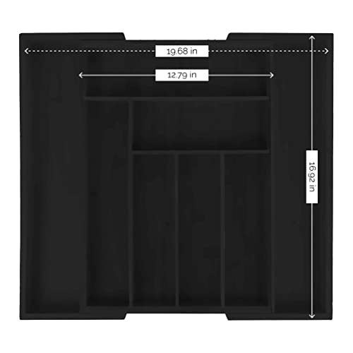 Masirs Expandable Bamboo Kitchen Drawer Organizer - Adjusts to Fit Drawer Size, Ideal for Silverware, Utensils, and Office Supplies, Durable Bamboo Construction - color: Black