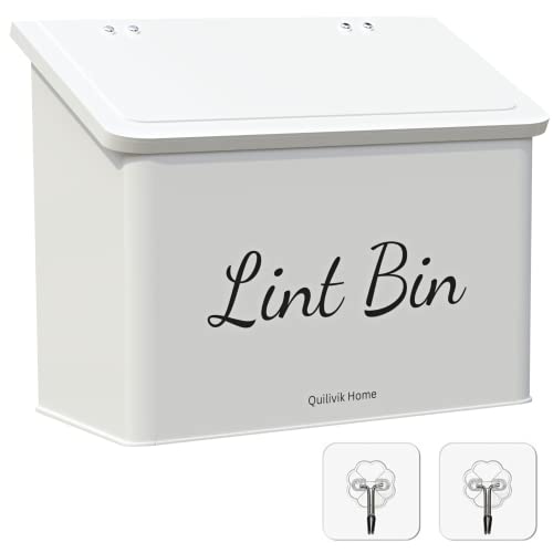 Metal Magnetic Lint Bin With Lid For Laundry Room Decor With Small Lint Holder Bin| Metal Box| Lint Holder Bins for Organzation (White, Small) - color: White