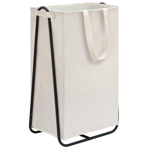 STORAGE MANIAC Laundry Hamper with Metal Rack, Large Laundry Basket with Triangle Frame, Collapsible Dirty Clothes Hamper with Handles for Dorm, College, Small Space, Closet, Bedroom, Beige - color: Beige