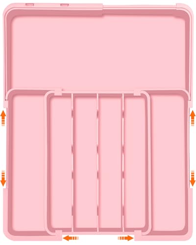 Spaclear Silverware Organizer - Expandable Silverware Drawer Organizer, Adjustable Drawer Organizer, Silverware Tray for Drawer 15.2"x 19" Utensil Drawer Organizer, Kitchen Organizers Storage, Pink - color: Pink, size: M(9.5-15.2"w x 12.6-19"d)
