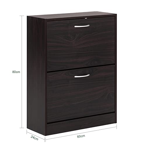 Haotian Narrow Shoe Cabinet for Entryway, Slim Freestanding Shoe Rack with 2 Flip-Drawers, Hidden Storage Shoe Organiazer Entrance Hallyway Mudroom, Brown, FSR110-K-BR (9.4" D x 23.6" W x 31.5" H) - color: Brown, size: 2-Drawers