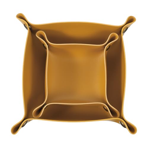 uxcell 2 Pcs Valet Tray for Women and Men, PU Leather Jewelry Tray Entryway Table Bedside Nightstand Catchall Storage Organizer for Jewelry Key Coin Watch Wallet(Square, Yellow) - color: Yellow