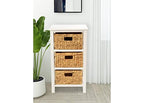 eHemco 3 Tier X-Side End Table with 3 Wicker Baskets for Bedside, Living Room, White - color: White, size: 14"D x 14"W x 25"H (3 Drawers)