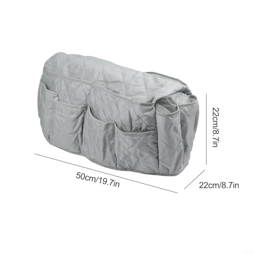 Sofa Armrest Organizer, 14 Pocket Cotton Storage Caddy, Non-Slip Wrap for Recliner Chair Side, Holds Remote Phone Magazines, Machine Washable Protector(grey)